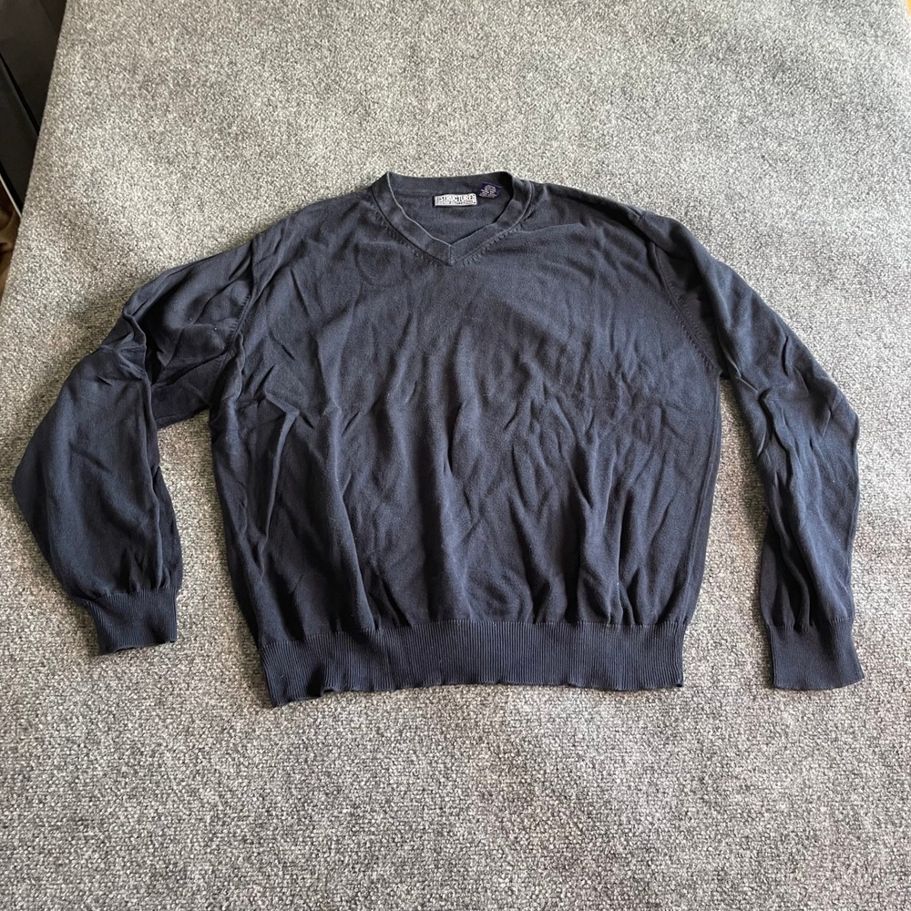 Structure‎ Mens V-Neck Sweater XL Navy Blue 100% Cotton Long Sleeve Fine Knit